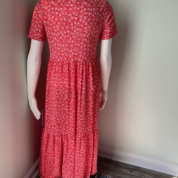 Zara red floral tiered midi dress small - Picture 8 of 9